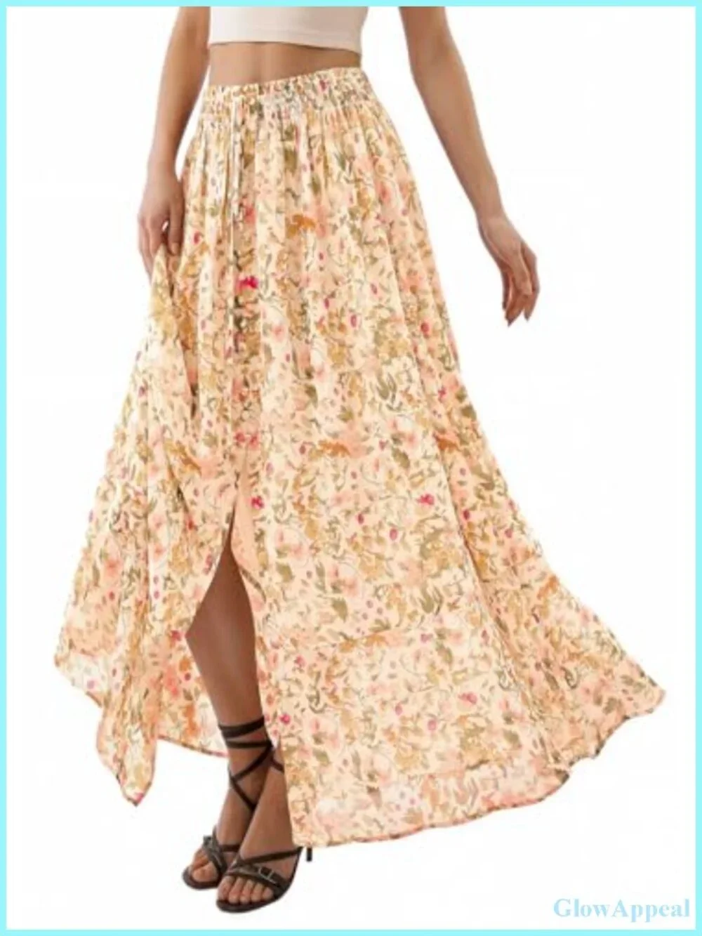 Maxi Skirt Chiffon Floral High Waisted Slit Flowy with Pockets Sunny Summer